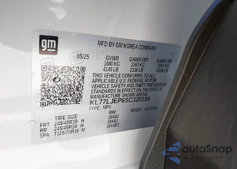 2025 Chevrolet Trax Fwd 2Rs from USA, damaged, VIN KL77LJEP6SC320195